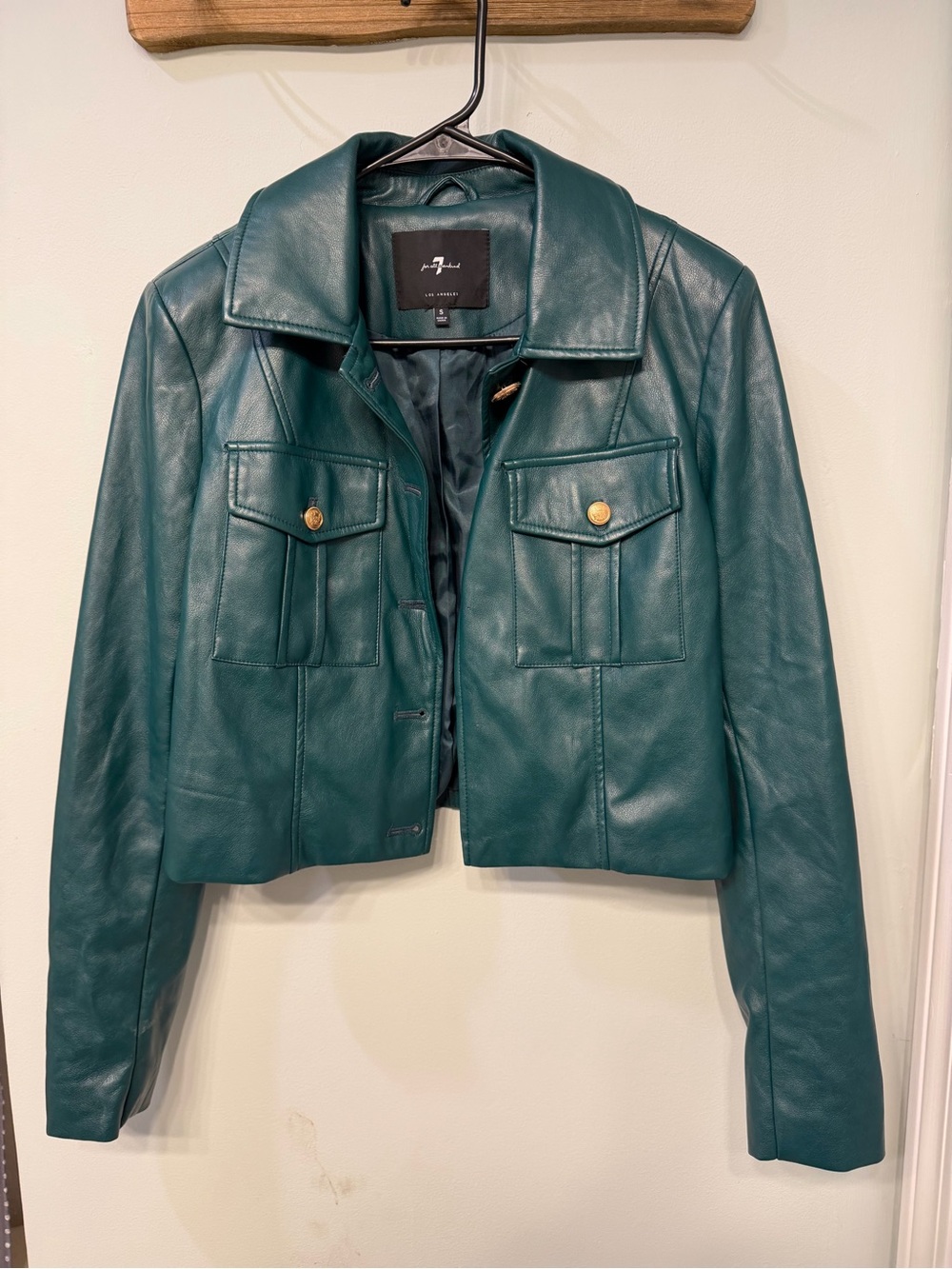 7 For All Mankind Teal Leather Cropped Jacket